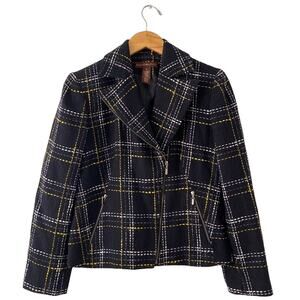 Bandolino Women's Y2K Black Tweed Cropped Moto Blazer Jacket Blazer Full Zip 6